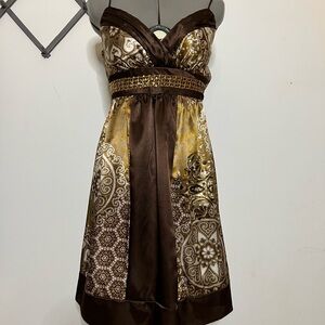 Y2K Brown and Gold Women's Dress